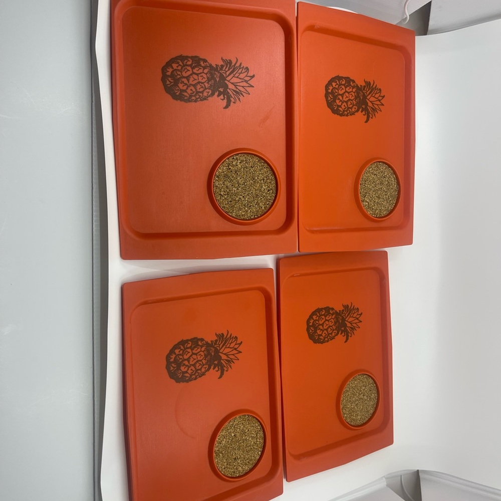 Acca Vintage David Douglas Design. Tangerine & Gold Trays set of 4